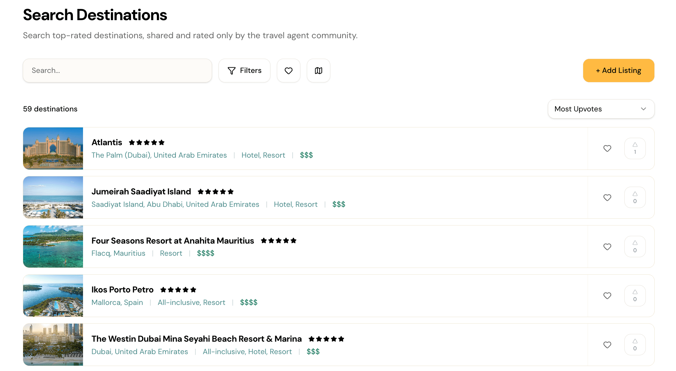 FactorThirty Destinations screen